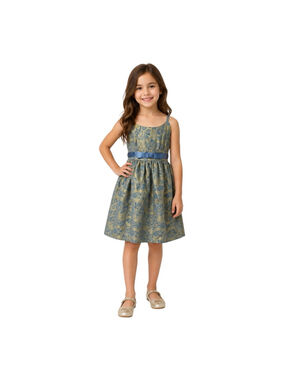 Girls Blue Gold Brocade Party Dress Size 8 Hype Holiday Wedding Easter